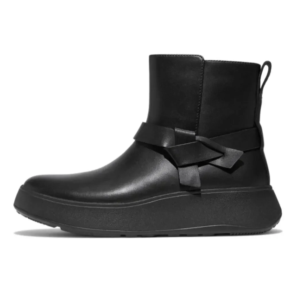 FitFlop Womens F-Mode Folded-Knot Flatform Boots Size 9 Black Leather NWOB